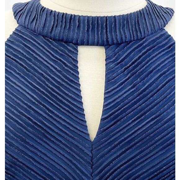 Eliza J Womens 12 Halter Neck Sheath Dress Navy Blue Metallic Stripe Cutout - Picture 7 of 12